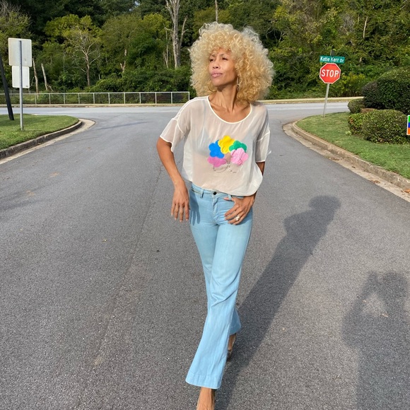 OOAK handpainted Elizabeth James sheer top shirt T - Picture 2 of 5